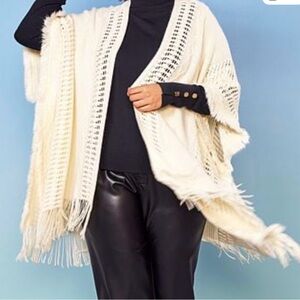 🆕 Anthony Open Crochet Fringe trim cream-colored Cardigan/Topper NWT $30 HSN